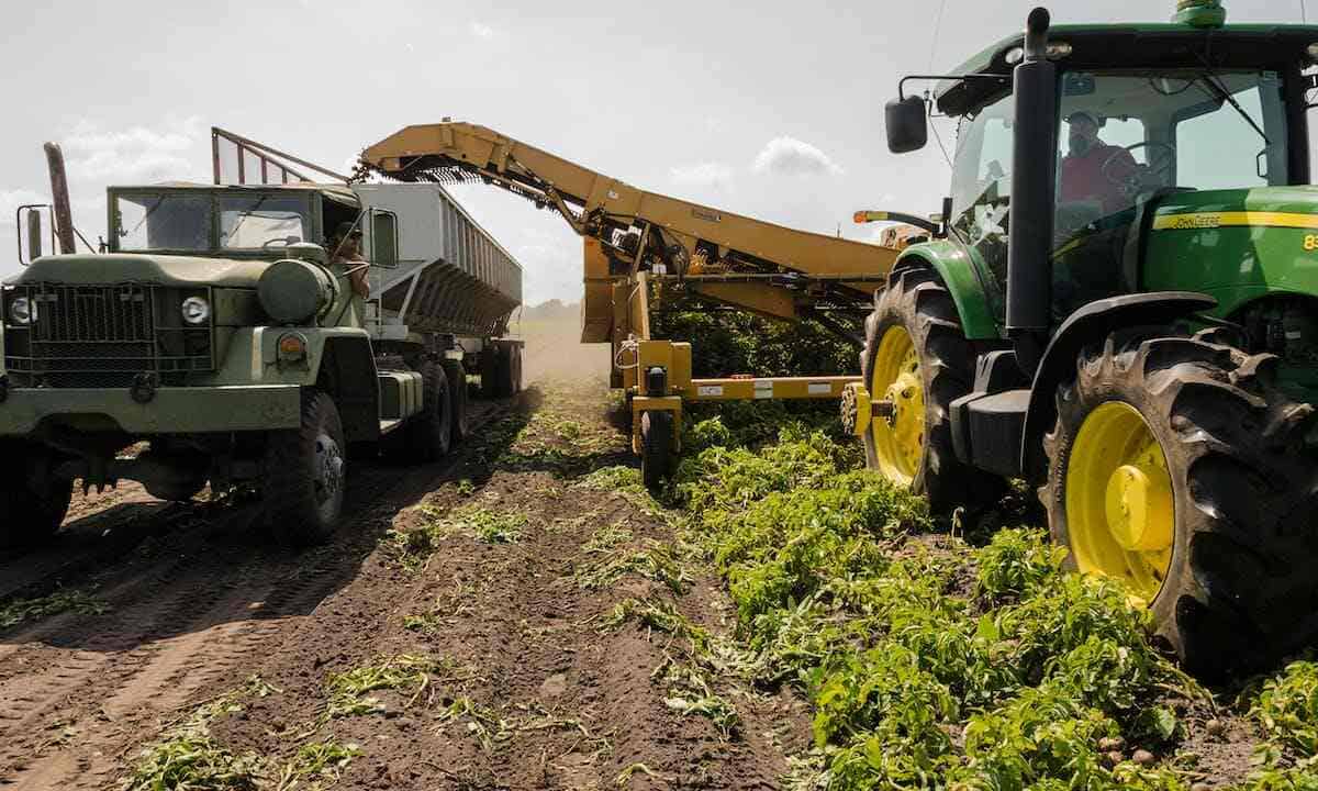 Agricoltura 4.0: un trattore e un camion all'interno di un'azienda agricola