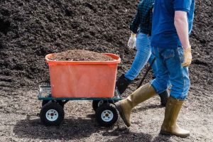 Compostiera da balcone: due agricoltori spostano del compost